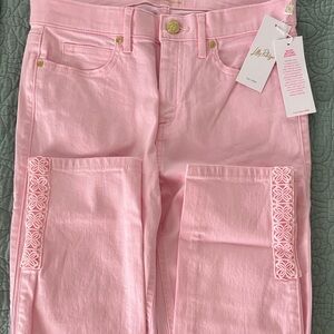 Lilly Pulitzer Pastel Pink Straight-Leg Jeans with Embroidered Trim- Firm price